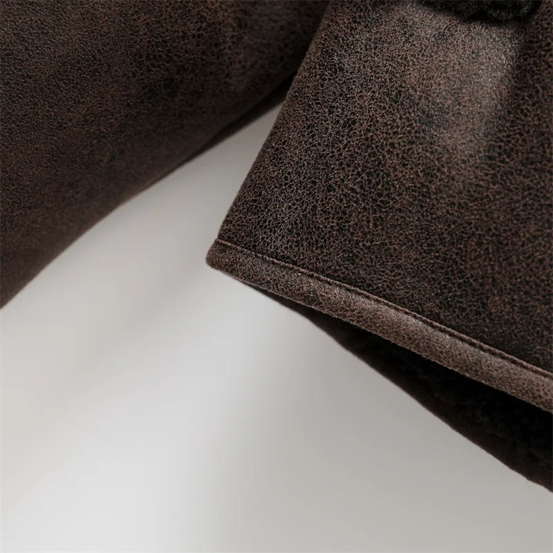 RARF 2025 Women's new thick jacket Vintage lapel leather jacket single breasted pocket street warm jacket Aviola
