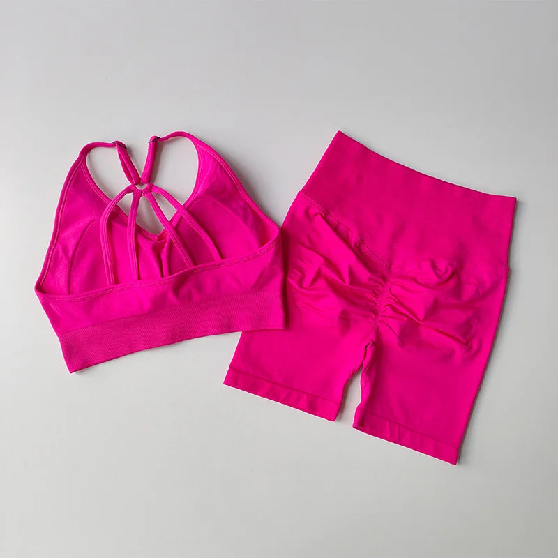 2 Pcs Yoga Sets Women High Waist Workout Outfits Gym Wear Gym Clothing Sports Suits Fitness Tracksuit Sportswear Shorts Suit Aviola
