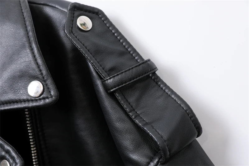 RARF  New 2024 Women's motorcycle leather PU imitation leather loose jacket black jacket Aviola