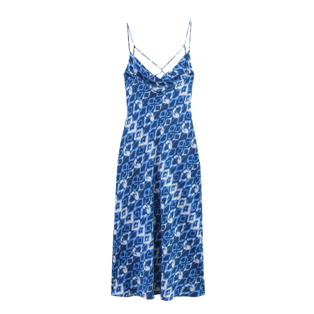 BM&MD&ZA2025Fashion Printed Underwear Style Midi Suspender Dress Resort Style Slim Midi-Length Skirt Summer Women's Clothing Aviola