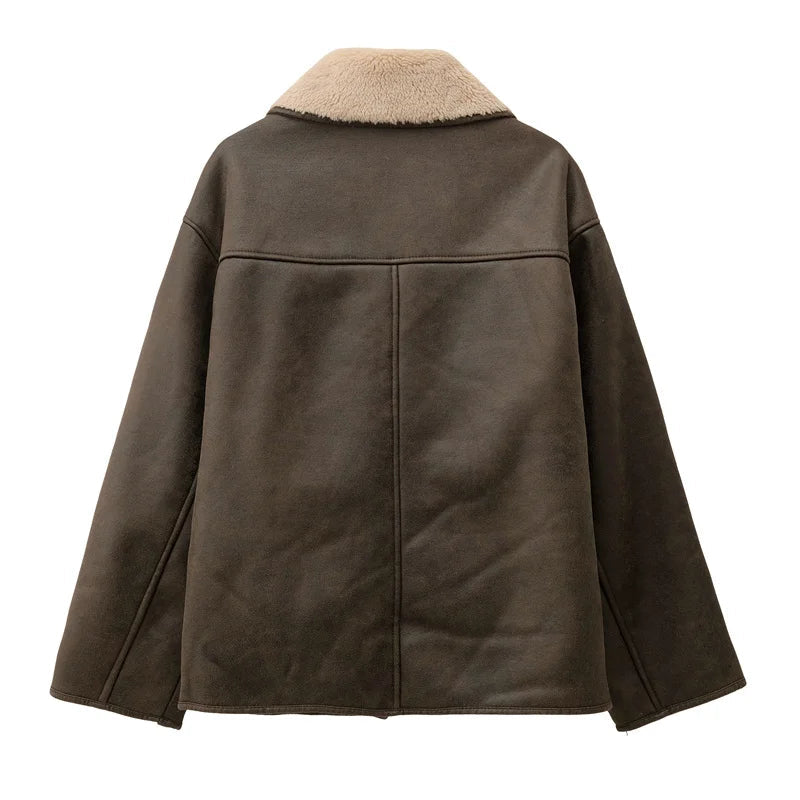 RARF 2024 new Fall/Winter women's collection double-sided lapel long-sleeved jacket with warm fur Aviola