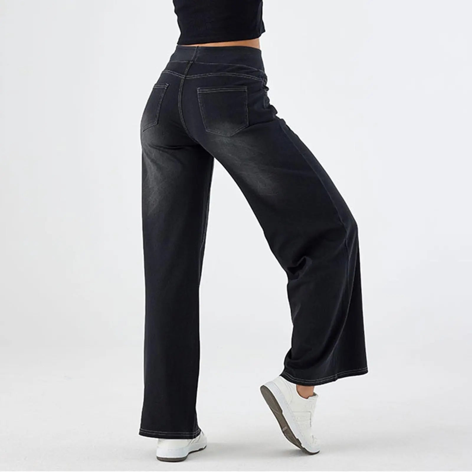 Women Jeans Denim Pant Wide Leg Long Pants Y2k Streetwear Elastic Waist Straight Trousers Elegant Mom Jeans Temperament Casual Aviola