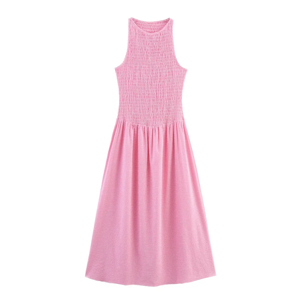 BM&MD&ZA2025plaid round neck sleeveless vest dress casual versatile stretch dress summer new women's clothing Aviola