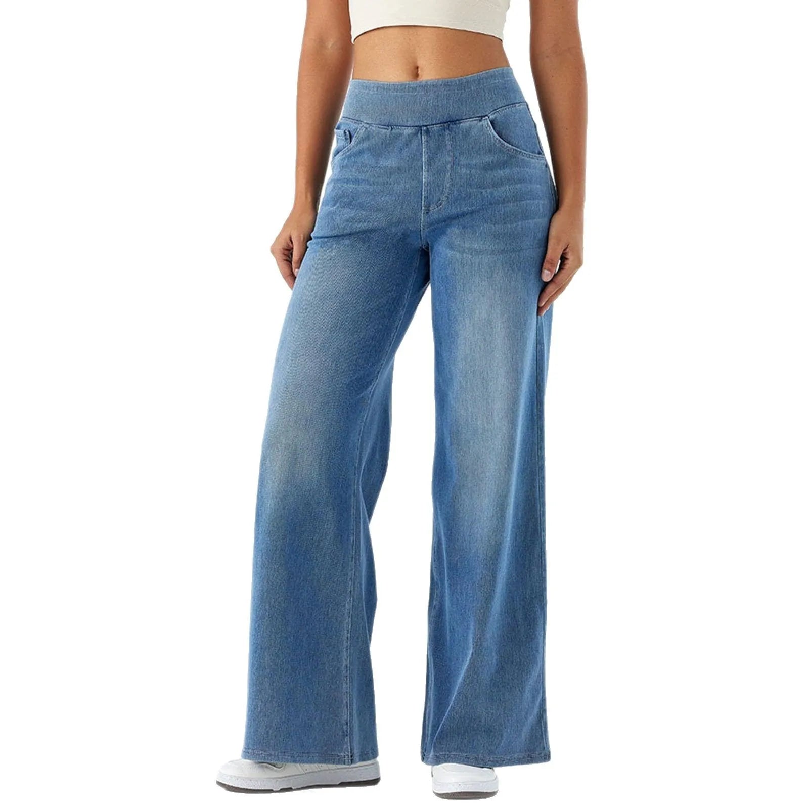 Women Jeans Denim Pant Wide Leg Long Pants Y2k Streetwear Elastic Waist Straight Trousers Elegant Mom Jeans Temperament Casual Aviola