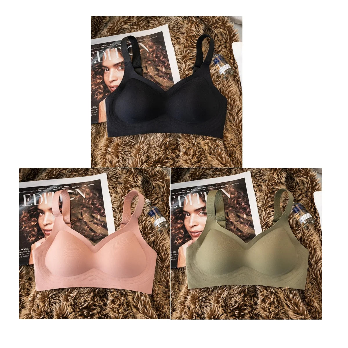 3Pcs/Set Seamless Bras For Women Padded Bra Non-wire Underwear Sexy Lingerie Wide shoulder Straps Brassiere Soft Tops Intimates Aviola