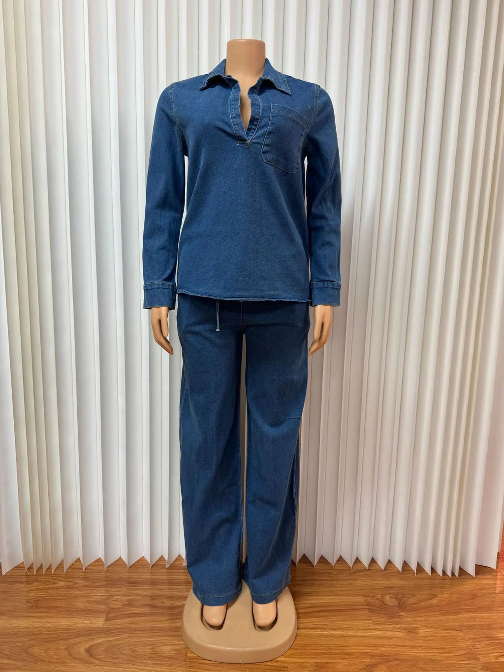 Denim Pant Set Women Two Piece Sets Turn Down Collar Mom Jeans Shirt Tops Wide Leg Long Pants Straight Trousers Y2k Streetwear Aviola
