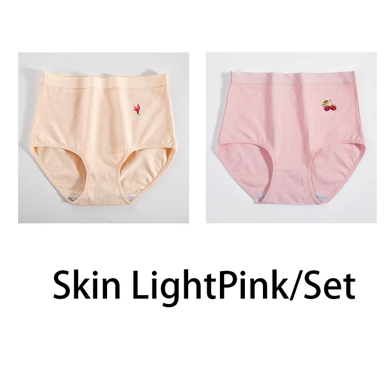 2PCS/Set Women Printed Plus Size Panties Cotton Underwear Lingerie 6 Colors Sexy Female High Waist Comfort Briefs Aviola