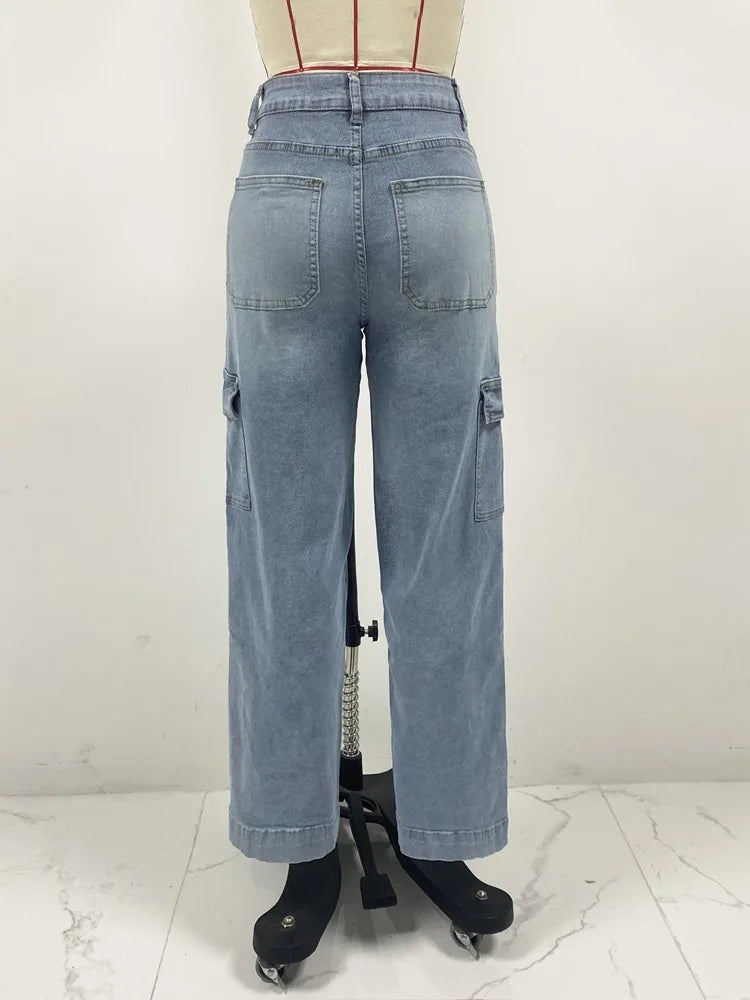 Denim Cargo Pant Women Jeans Long Pants Casual Loose High Waist Straight Trousers Y2k Streetwear Elegant Punk Mom Work 2025 Aviola