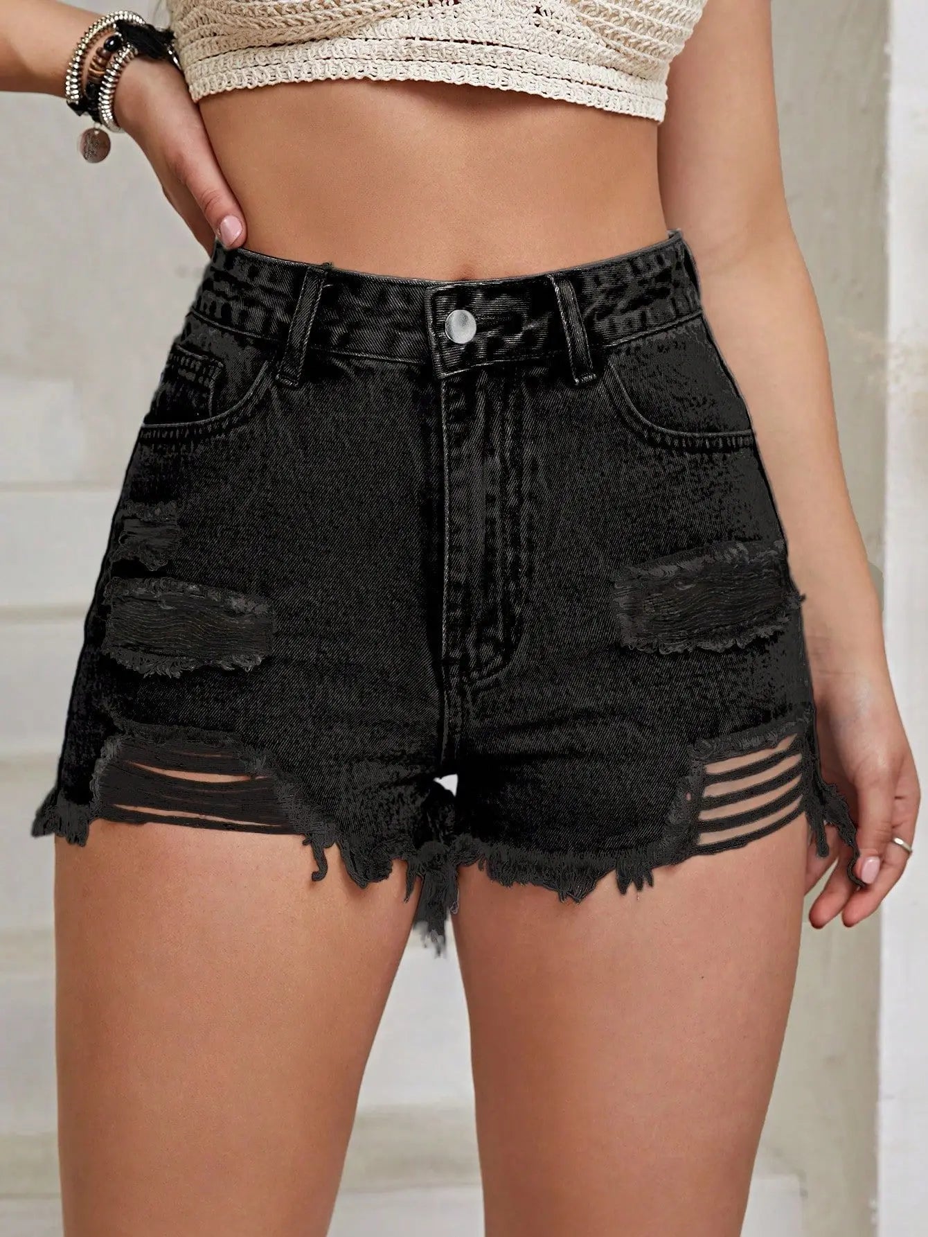 Denim Ripped Jeans Women Shorts Washed Vintage High Waist Holes Bleached Pockets Sexy Loose Y2k Straight Distressed 2025 Basics Aviola