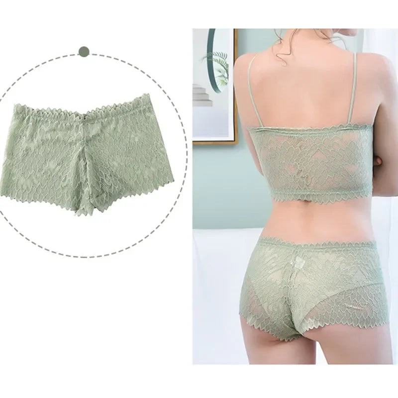 Women Lace Tube Bra and Panty Set Wireless Underwear Summer Padded Bralette Female Sexy Lingerie Low Rise Briefs Aviola