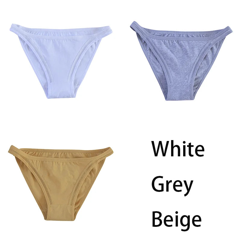3Pcs/set Women Cotton Panties Female Mesh Underpants Solid Color Bikini Briefs Underwear Ladies Sexy Panty Girls Lingerie Aviola