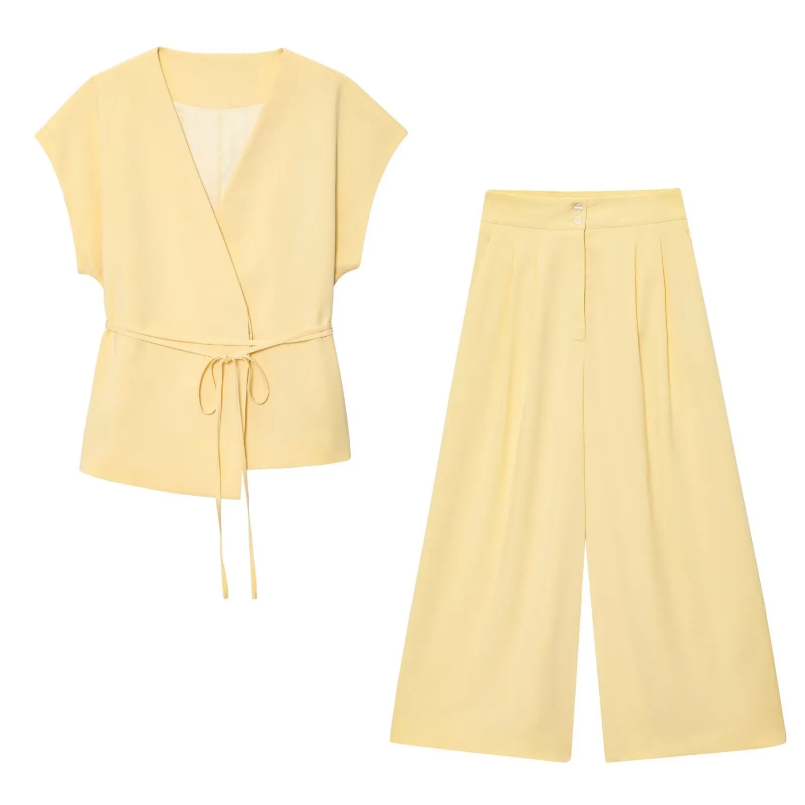 UNIZERA 2025 New Arrivals Women's Wear Elegant V-neck Sleeveless Lace-up Vest Jacket + High-waisted Casual Wide-leg Pants Set Aviola