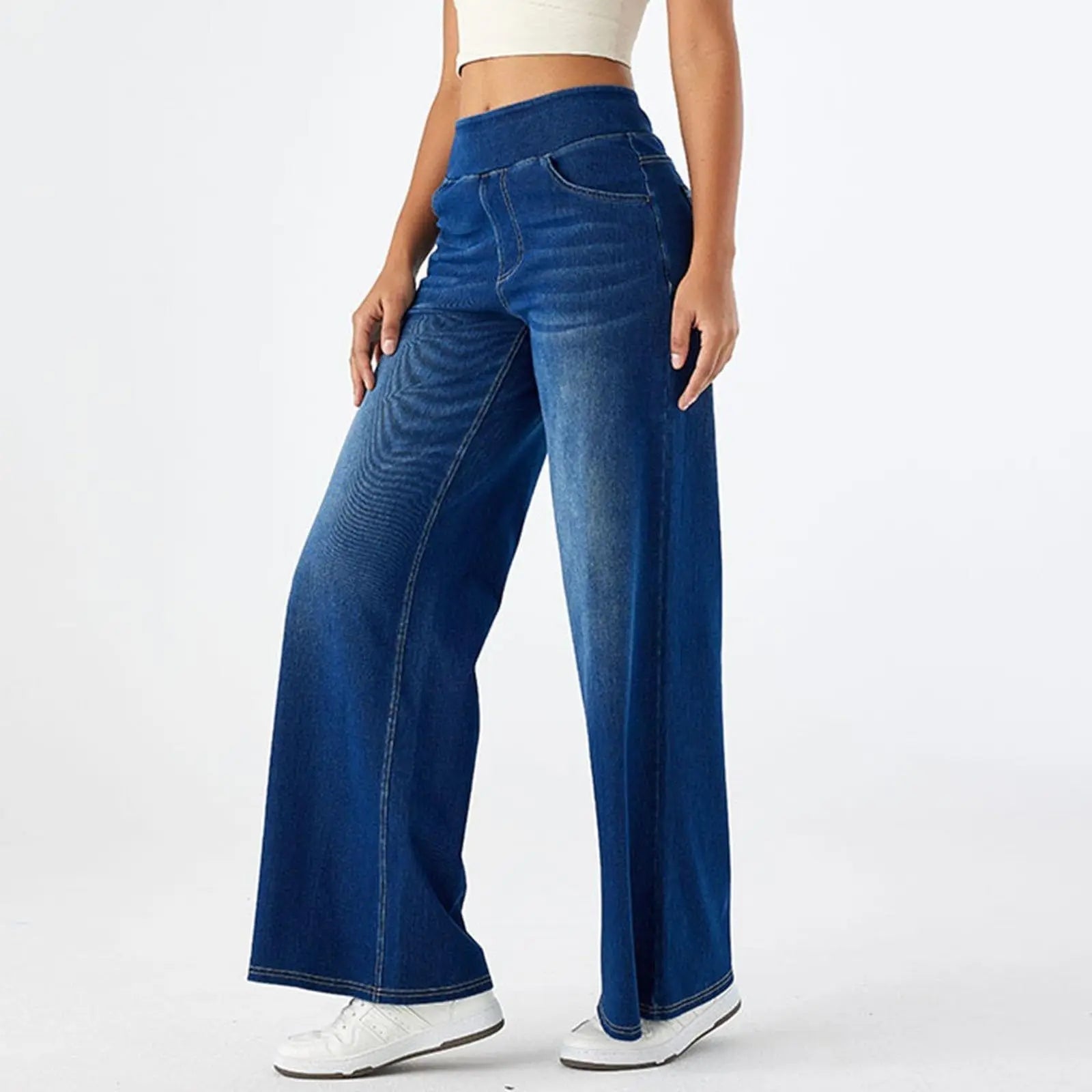 Women Jeans Denim Pant Wide Leg Long Pants Y2k Streetwear Elastic Waist Straight Trousers Elegant Mom Jeans Temperament Casual Aviola