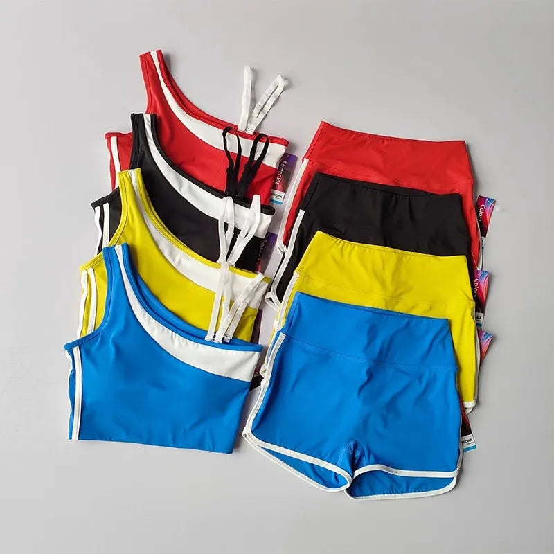 2 Pieces Yoga Suit for Women Splicing Color Fitness Gym Clothes Halter Sports Bra Matching Impact Shorts Workout Sets Gym Outfit Aviola