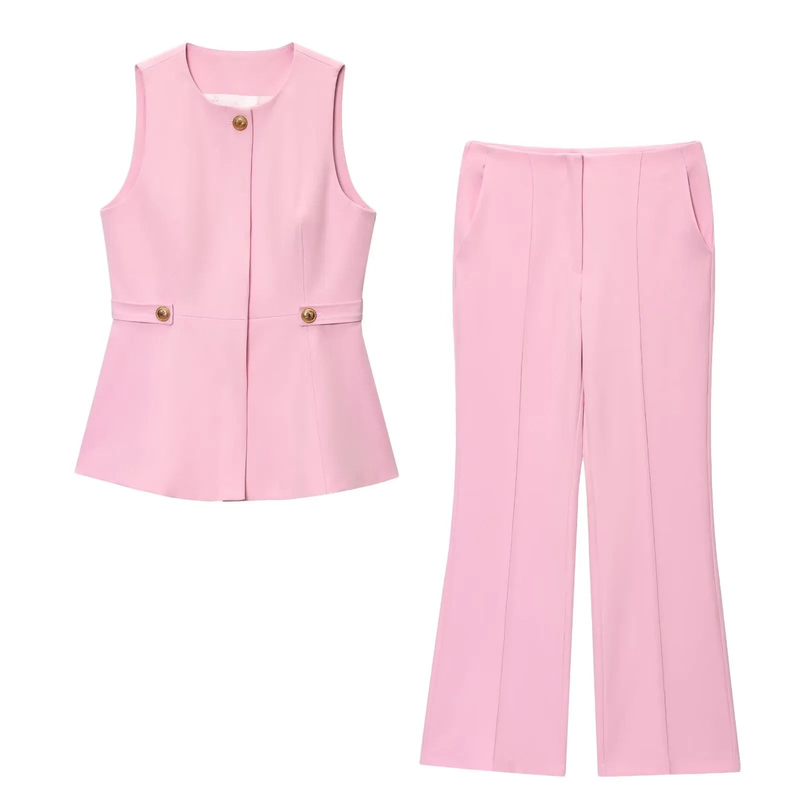 Elegant High Waist Slim Flared Pants Set with round Neck Sleeveless Vest Top And Short Skirt Hem for Women Aviola