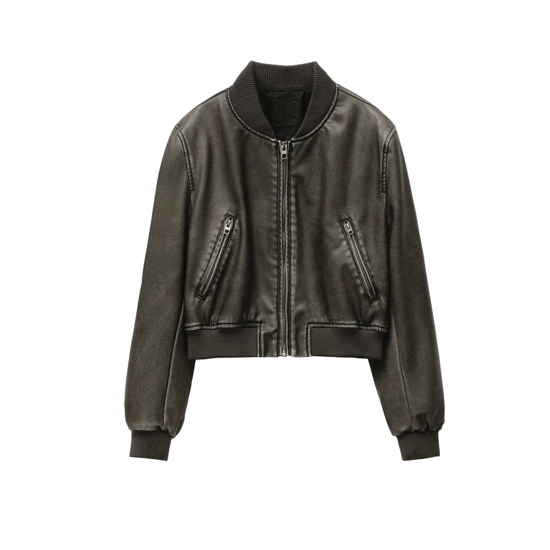 RARF  Women's  new vintage imitation leather bomber jacket coat top women's style Aviola