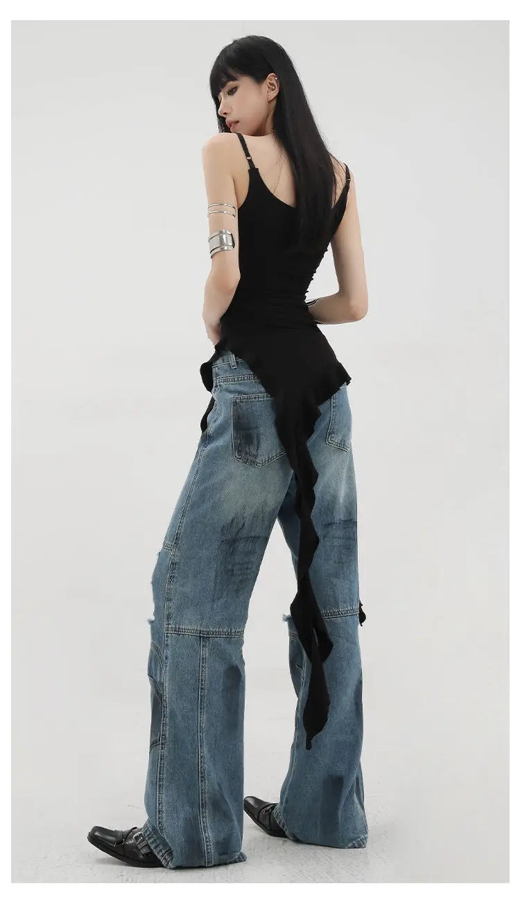 MEXZT Y2K Irregular Black Tank Top Women Grunge Aesthetic Sexy Backless Camis Gyaru Streetwear Korean Tees Summer Design Tanks Aviola