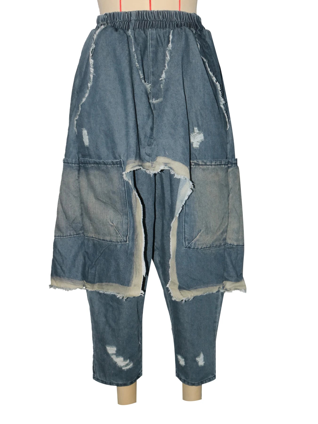 Jeans Women Harem Pants Hole Elastic Waist Tassels Washed Denim Pants Punk Y2k Streetwear 2025 Ripped Ankle Length Trousers Aviola