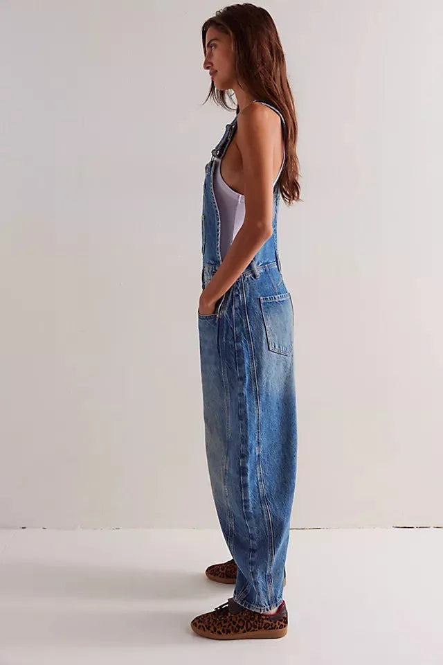 Jeans Women Denim Cargo Pants Wide Leg Long Pant Jumpsuit Y2k Streetwear Button Pocket Casual Straight Trousers Overalls Aviola