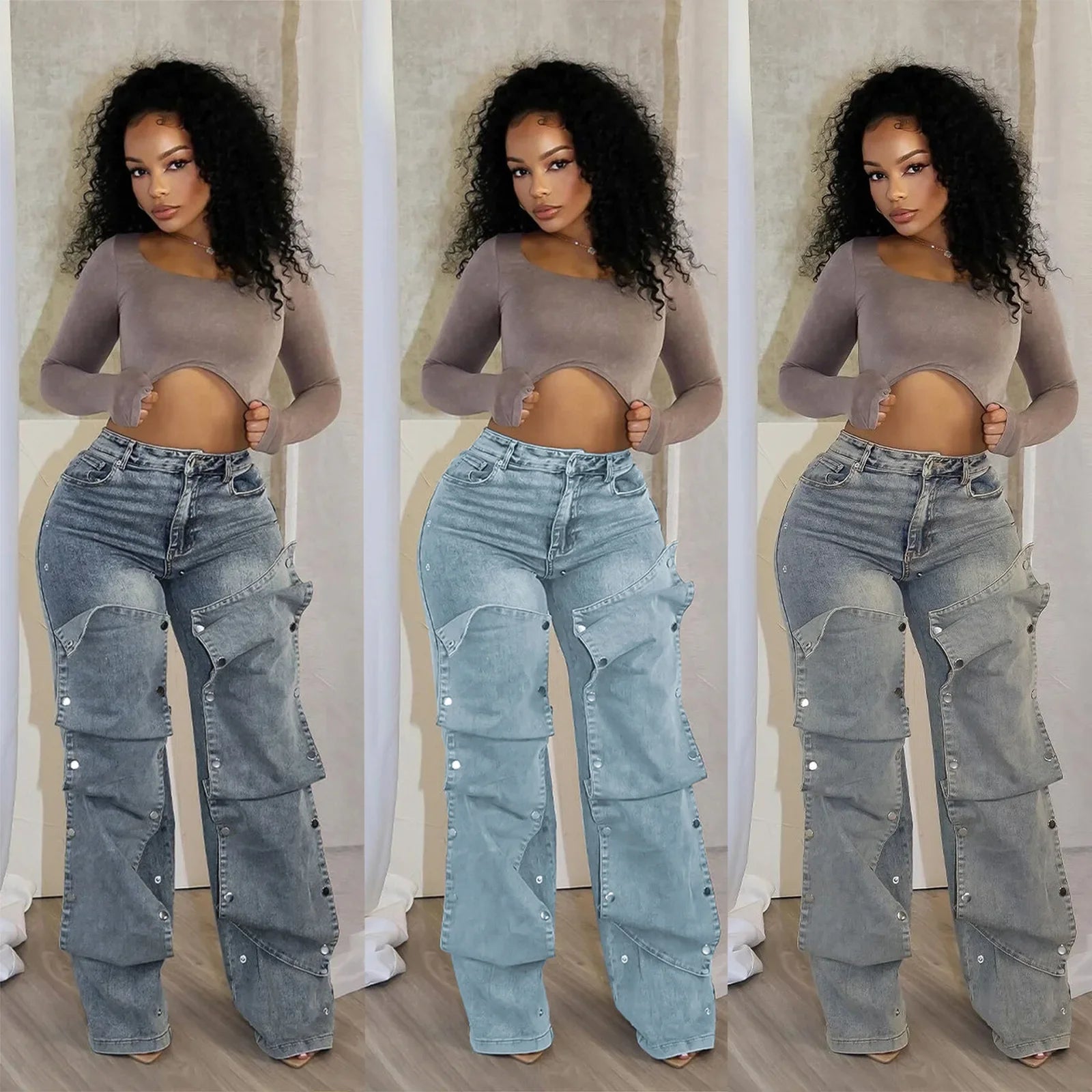 Jeans Denim Pants Women Straight Button Pockets High Waist Mom Floor Length Washed Distressed Strech Trousers 2025 Streetwear Aviola