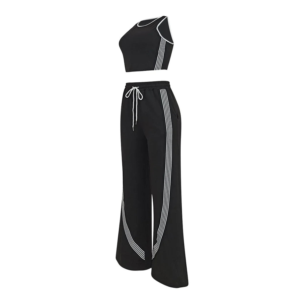 Two Piece Sets Women Sports Suit Vest Top Wide Leg Pants Striped Elastic Waist Matching Sets Trousers Sportswear 2025 Tracksuit Aviola