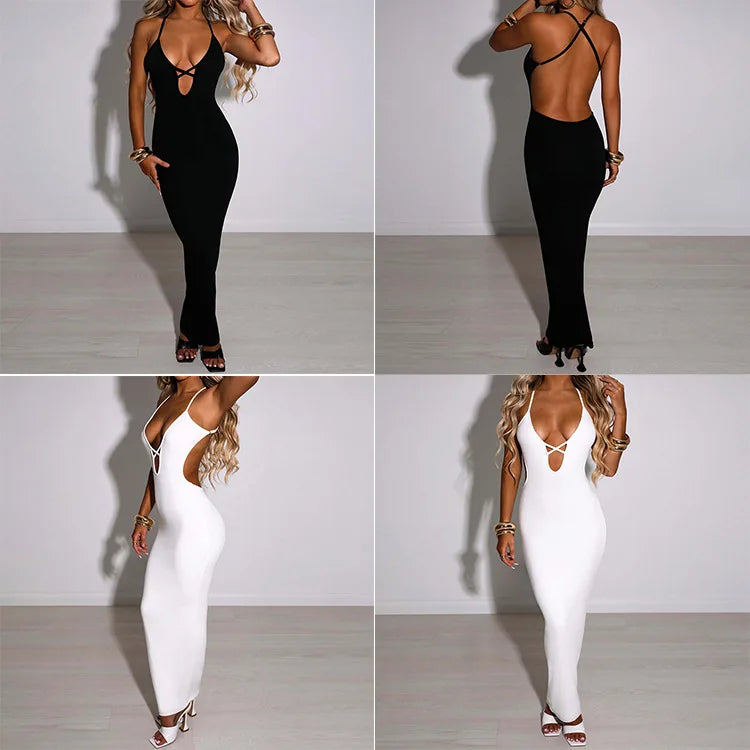 Y2K popular cross-border European and American women's summer bandage sexy Hip Wrap Dress Black Aviola