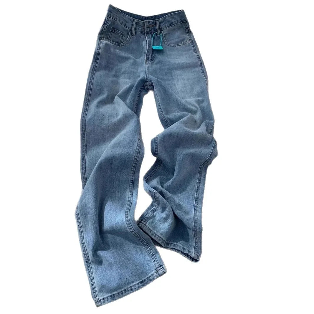 Wide Leg Jeans Women Denim Straight Pants Floor Length 2025 Streetwear High Waist Pockets Distressed Mom Jeans Vintage Trousers Aviola