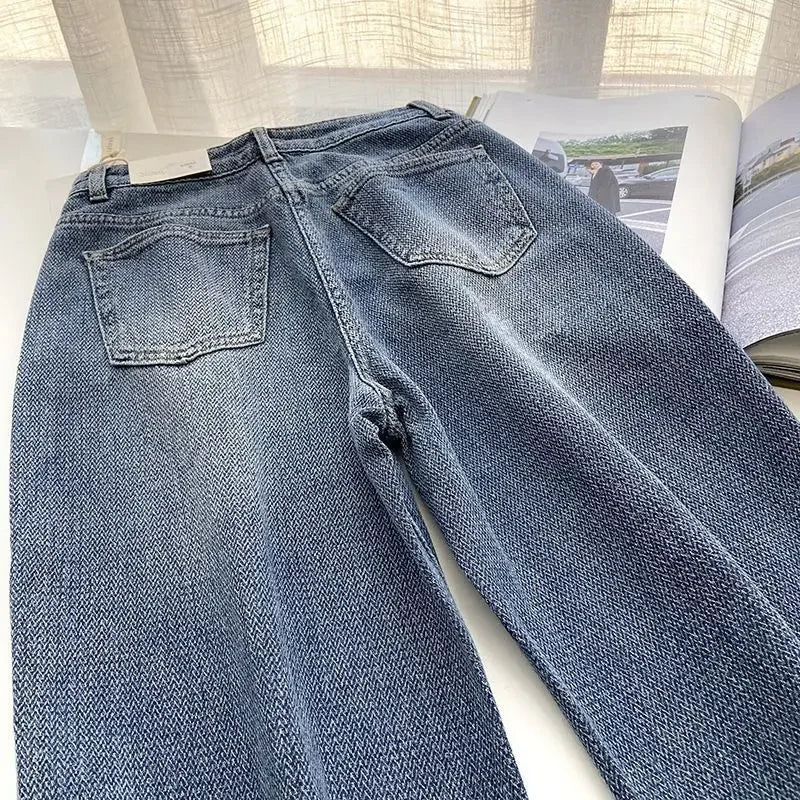 Jeans Women Wide Leg Pants Denim High Waist Zipper Fly Vintage Pockets Button Floor Length Trousers Straight Casual Denims Aviola