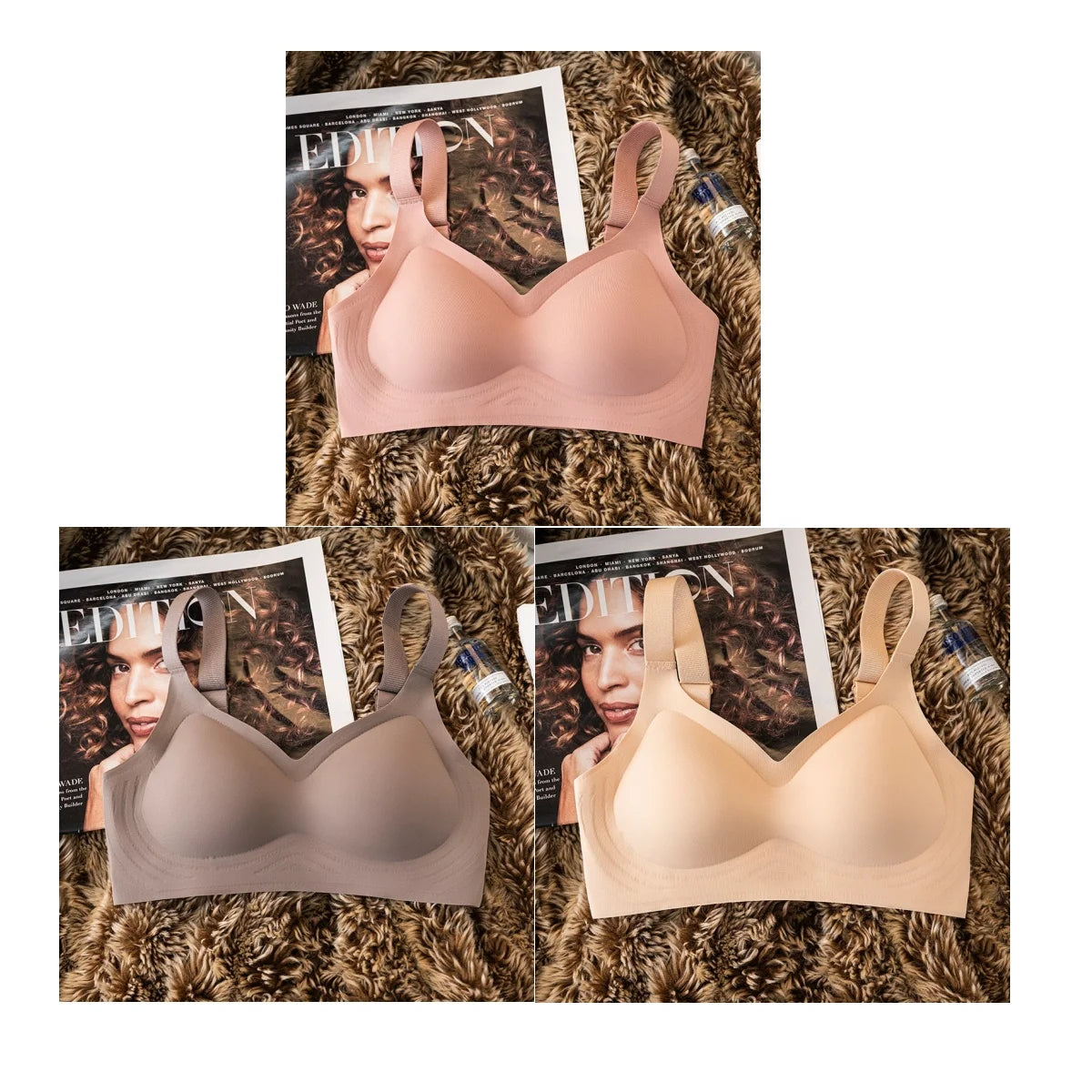 3Pcs/Set Seamless Bras For Women Padded Bra Non-wire Underwear Sexy Lingerie Wide shoulder Straps Brassiere Soft Tops Intimates Aviola