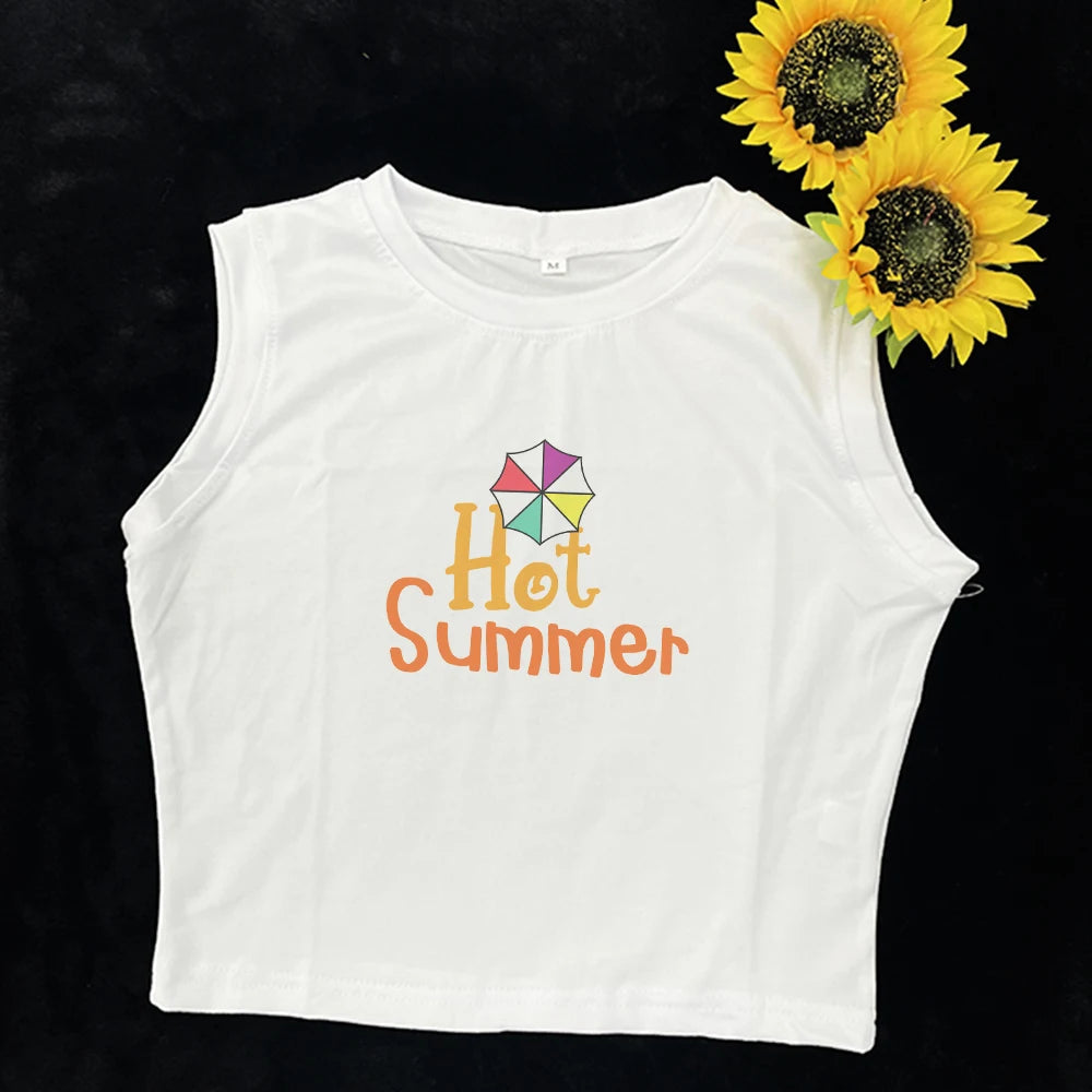 2024 Europe and the United States street new print season art text short sleeve women Y2K women's T-shirt vest halter Aviola