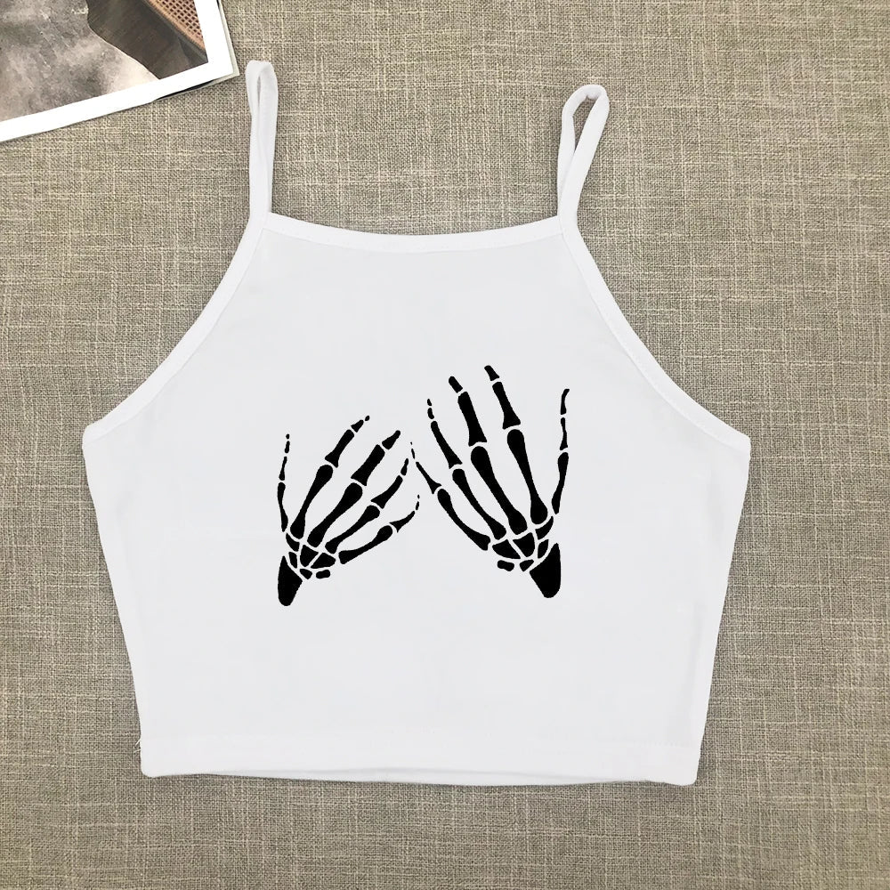2024 Europe and the United States street new skull series printed short sleeve women Y2K women's T-shirt vest strap inside Aviola