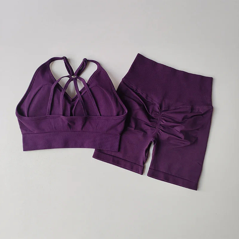 2 Pcs Yoga Sets Women High Waist Workout Outfits Gym Wear Gym Clothing Sports Suits Fitness Tracksuit Sportswear Shorts Suit Aviola
