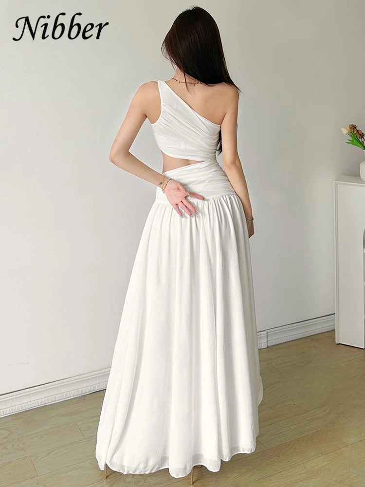 Nibber Elegant Maxi Dress Women Summer Off-shoulder Sleeveless Cut Out Beach Long Indie Folk Temperament For Vacation Vestidos Aviola
