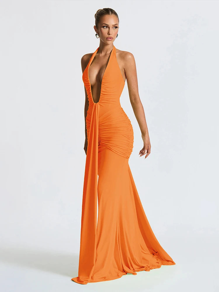 Nibber Sexy Backless Tassel Dress Women Peach Buttock Pleated Patchwork Solid Halter Sleeveless Midnight Clubwear Party Vestidos Aviola