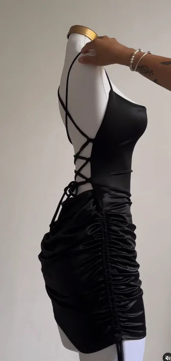 2024 Europe and the United States explosive new cross-border dress summer high sense lace-up sexy halter spice bag hip skirt Aviola