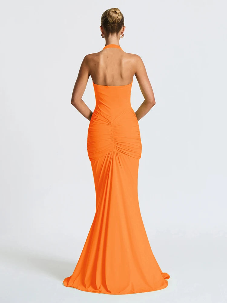 Nibber Sexy Backless Tassel Dress Women Peach Buttock Pleated Patchwork Solid Halter Sleeveless Midnight Clubwear Party Vestidos Aviola