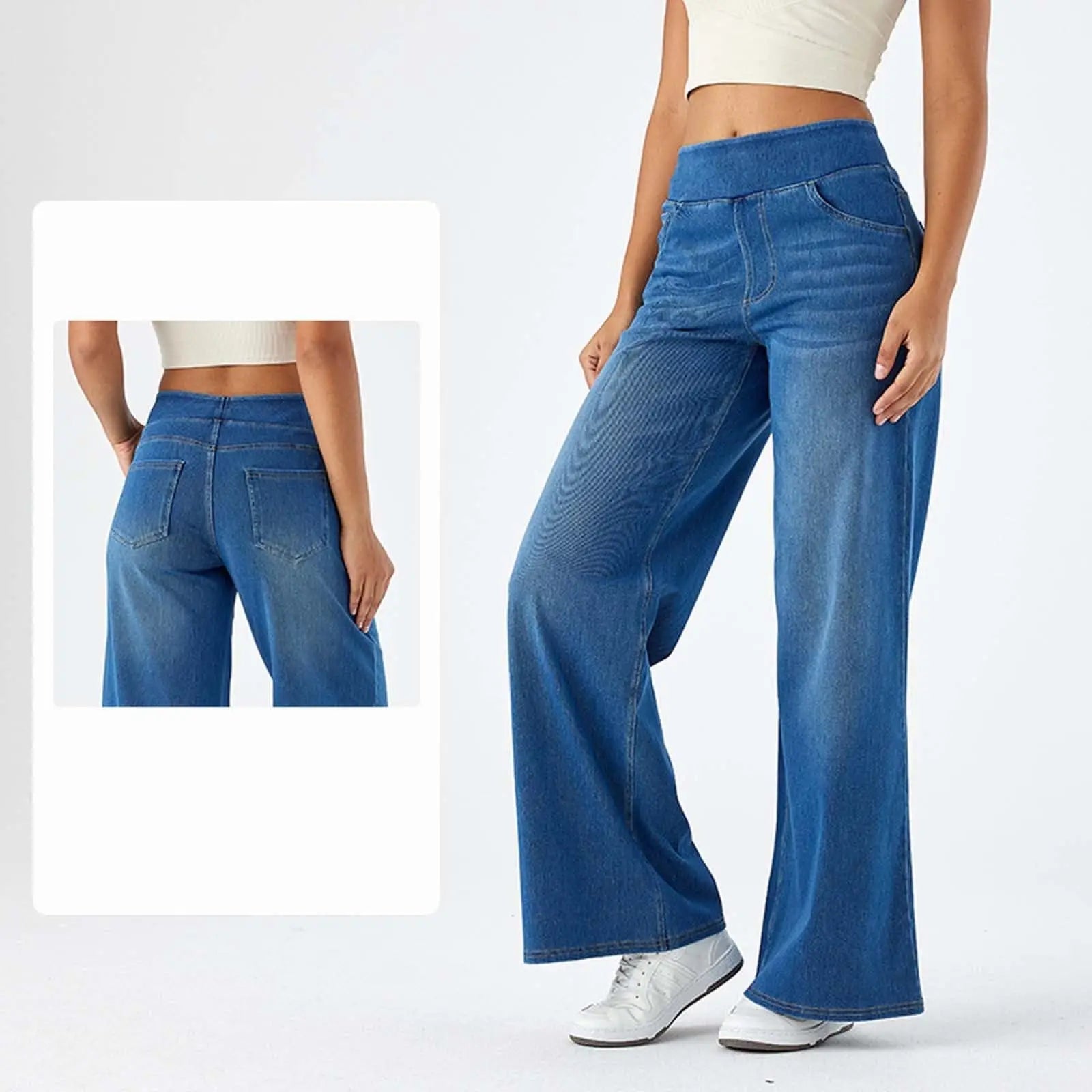 Women Jeans Denim Pant Wide Leg Long Pants Y2k Streetwear Elastic Waist Straight Trousers Elegant Mom Jeans Temperament Casual Aviola