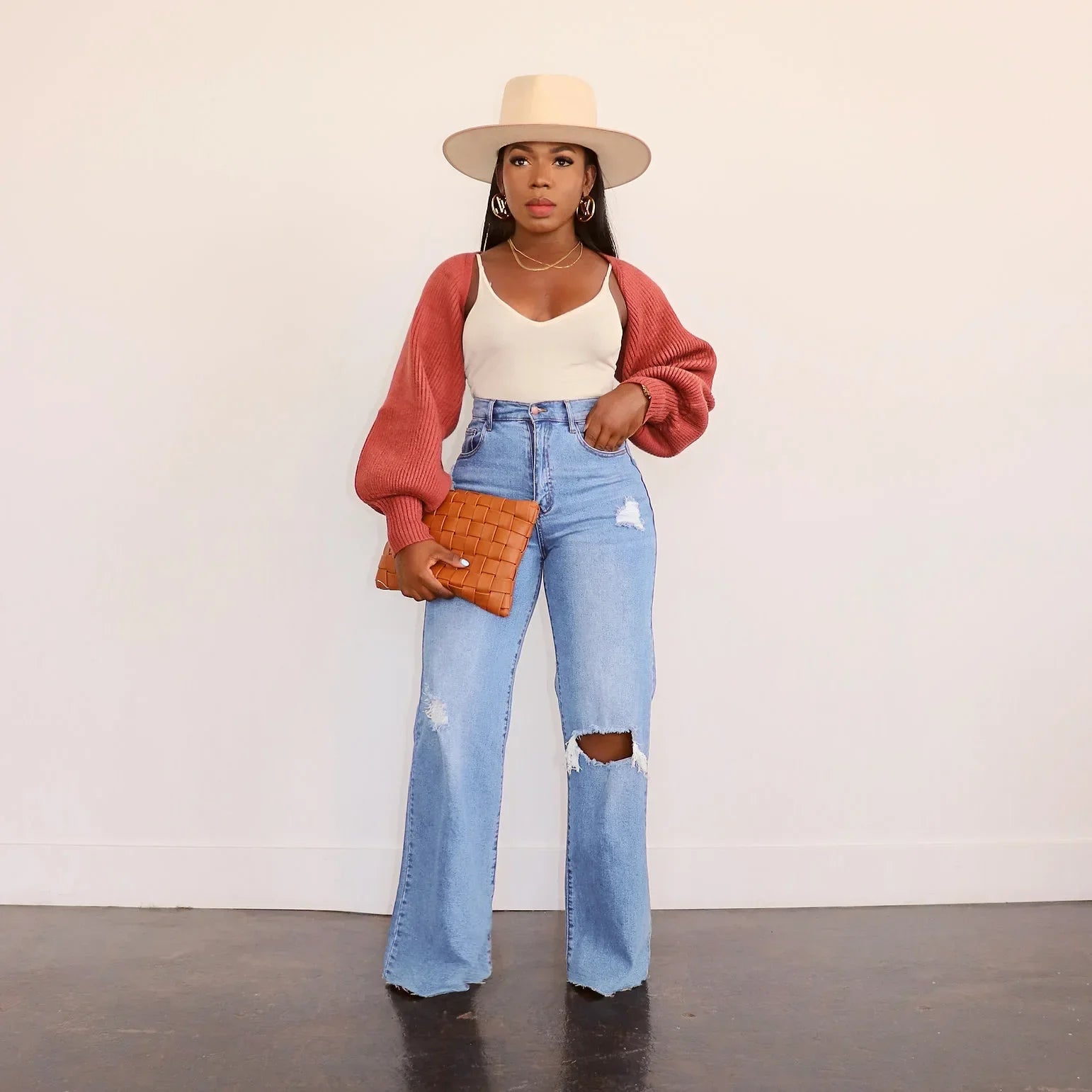 Women Jeans Ankle Length Holes Loose Flat Straight Mom Pants Zipper Fly Pockets Solid Color High Street Slight Strech Denim Aviola