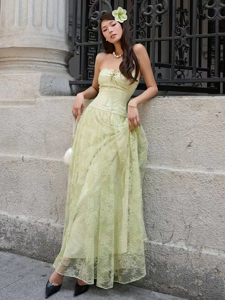 Nibber Patchwork Jacquard Maxi Dress Women Bandage Cross  Wrap Backless Sleeveless Elegant Temperament Party Vacation Vestidos Aviola