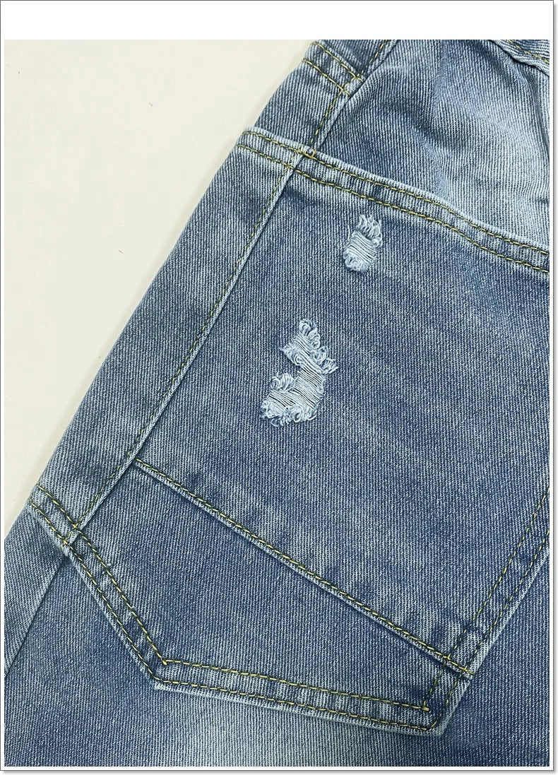 Denim Pant Women Jeans Long Pants Slim Club High Waist Straight Trousers Y2k Streetwear Elegant Causal Splice Work Hole 2025 Aviola