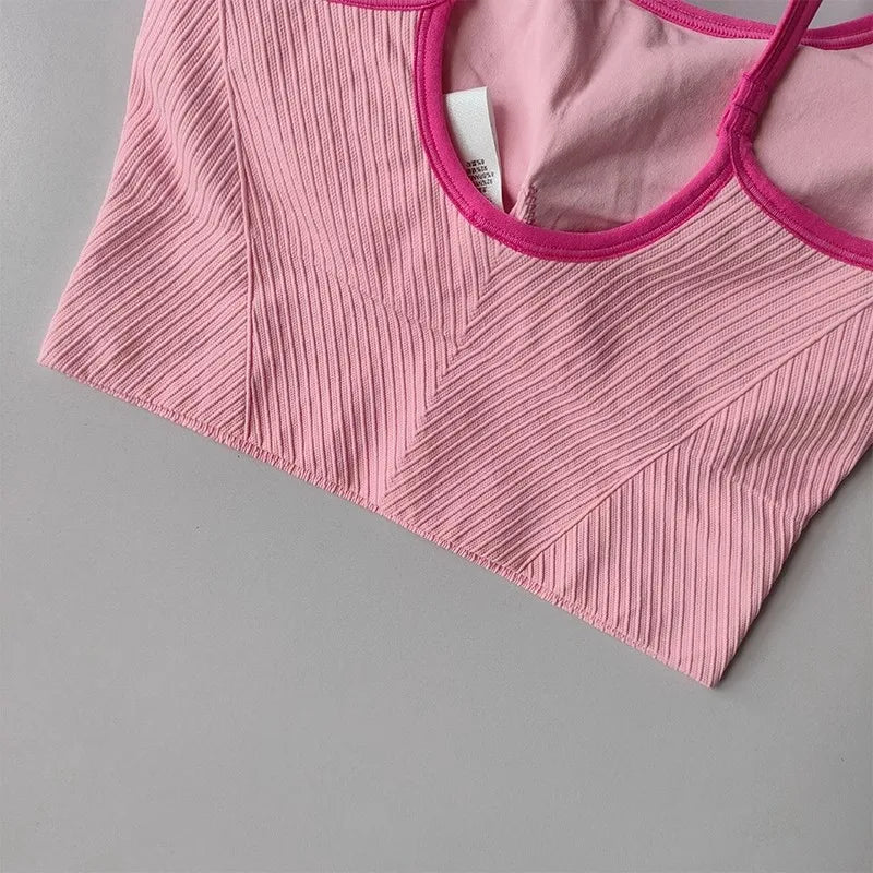 Women Breathable Sports Bra Fitness Tops Gym Crop Top Brassiere Push Up Camisole Sport Bras Gym Workout Top Letter Yoga Bra Aviola