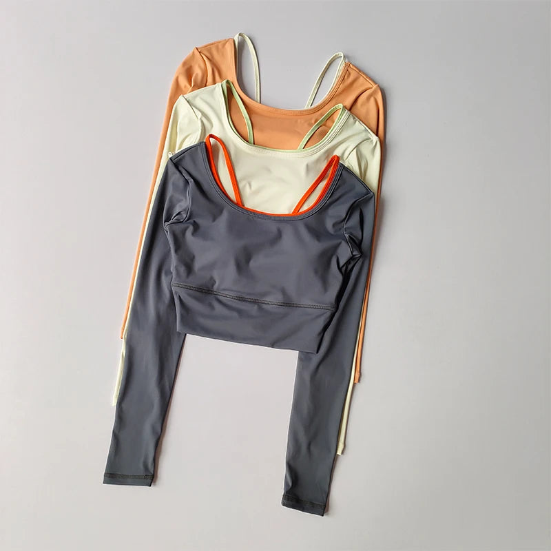 Autumn New Yoga Outfit Women's Sports Top Long Sleeved with Chest Cushion Tight Slimming Long Sleeved Running Fitness Yoga Shirt Aviola