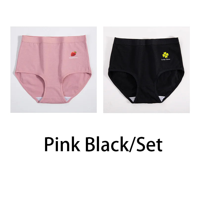 2PCS/Set Women Printed Plus Size Panties Cotton Underwear Lingerie 6 Colors Sexy Female High Waist Comfort Briefs Aviola