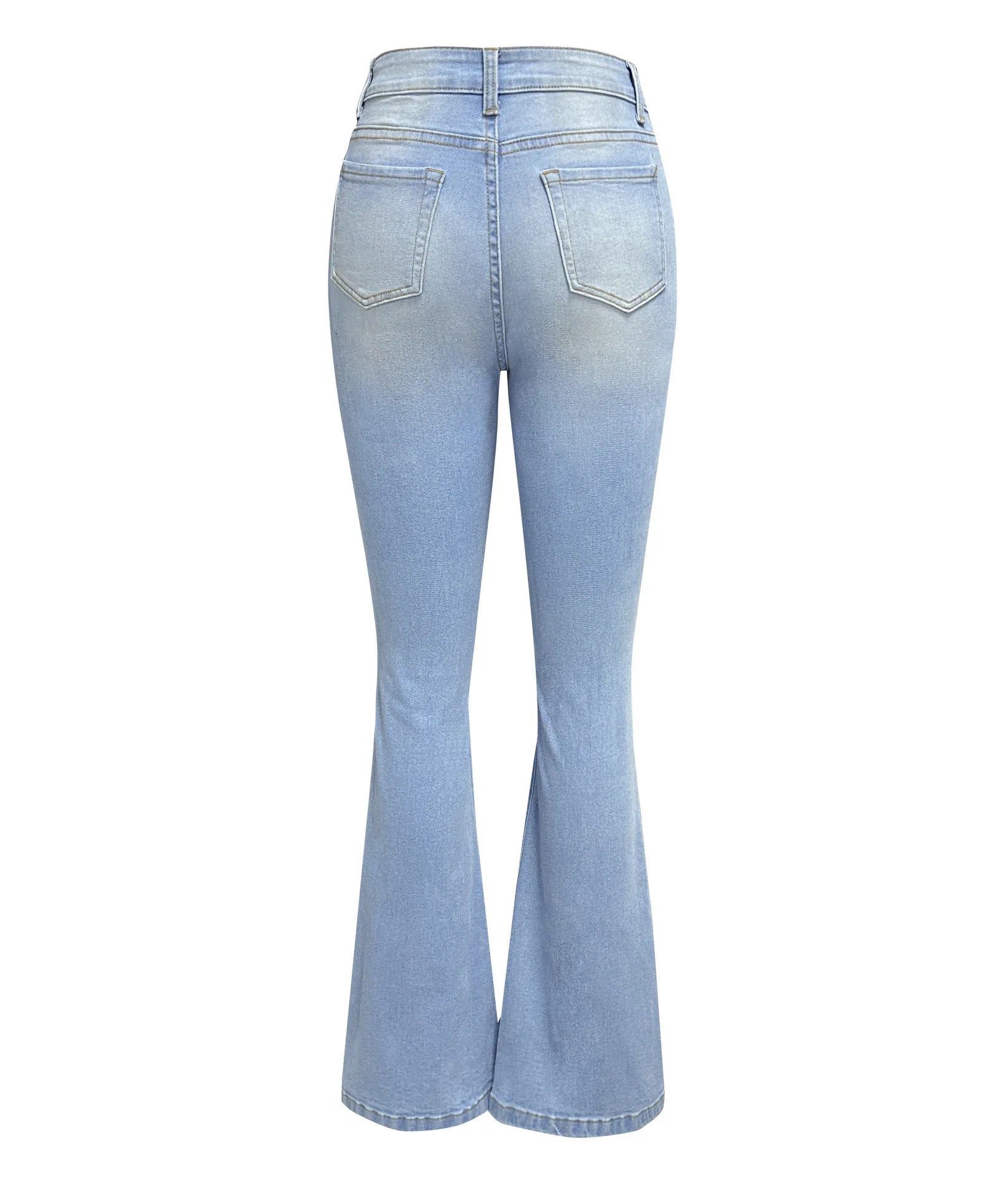 Women Denim Flare Pants Streetwear Jeans Loose Fit High Waist Pockets Holes Ankle Length Solid Color Spring 2024 Zipper Fly Aviola