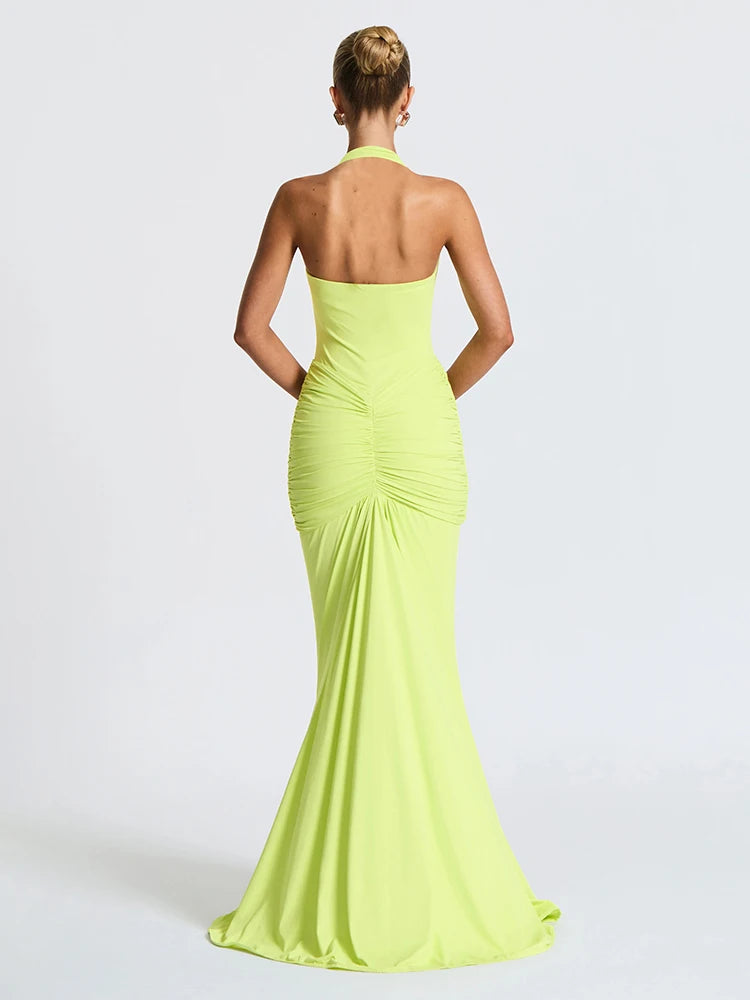 Nibber Sexy Backless Tassel Dress Women Peach Buttock Pleated Patchwork Solid Halter Sleeveless Midnight Clubwear Party Vestidos Aviola