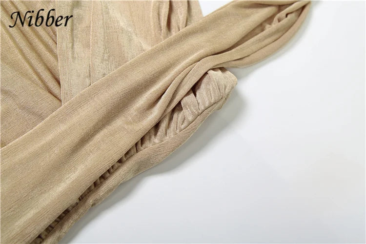 Nibber Ruched Backless Dress Women Diagonal Collar Single Shoulder Strap Tassel Elegant Temperament Stretch Trend Long Bodycon Aviola