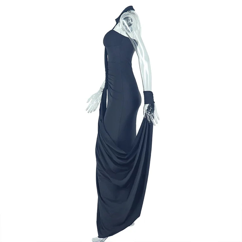 Nibber Elegant Halter Maxi Dress Women Backless Skinny Solid Hand Strap Hem Summer Trend Sexy Vacation Birthday Party Vestidos Aviola