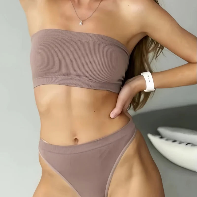 Women Seamless Bra And Panties Set Non-Wire Strapless Tube Bra Sexy Lingerie Brazilian Panties Female Sports Underwear Set Aviola