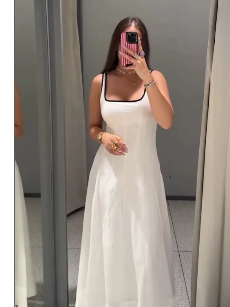 UNIZERA Contrast Edge Midi Dress 2025 Summer New Arrivals Women's Casual Loose Suspender Dress Aviola