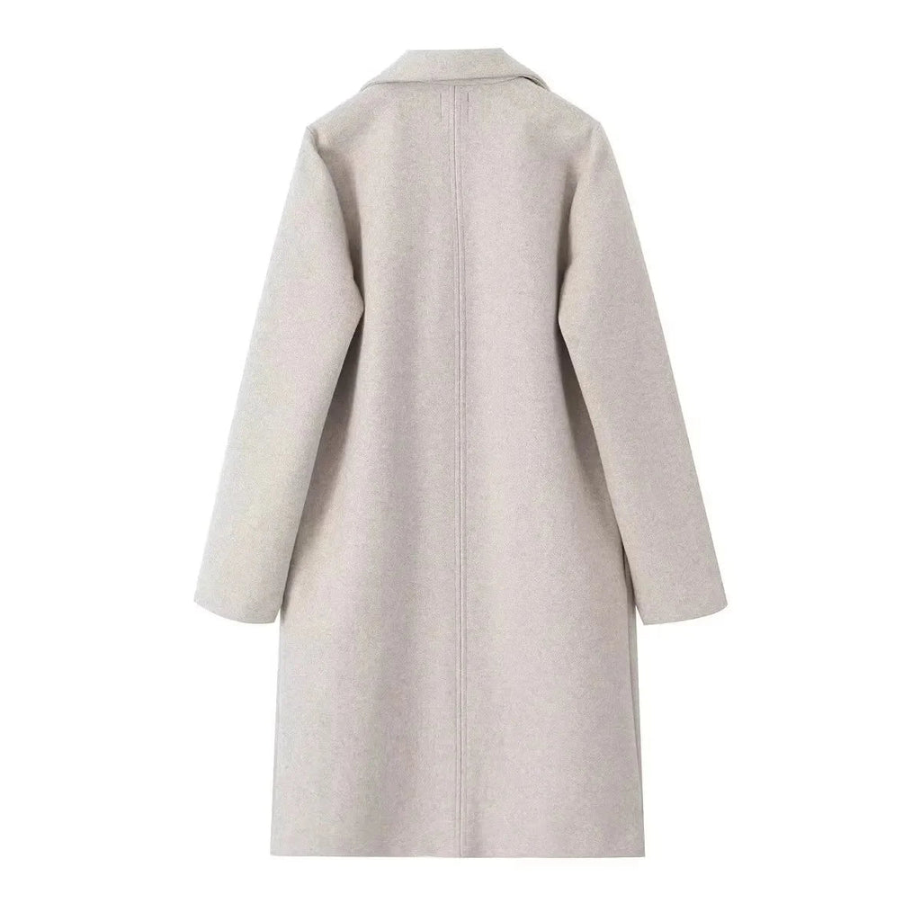 RARF Women Woolen coat Fashion Solid Open Stitch Long Trench Coats Vintage V-Neck Full Sleeves Female Chic Lady Outfits Aviola